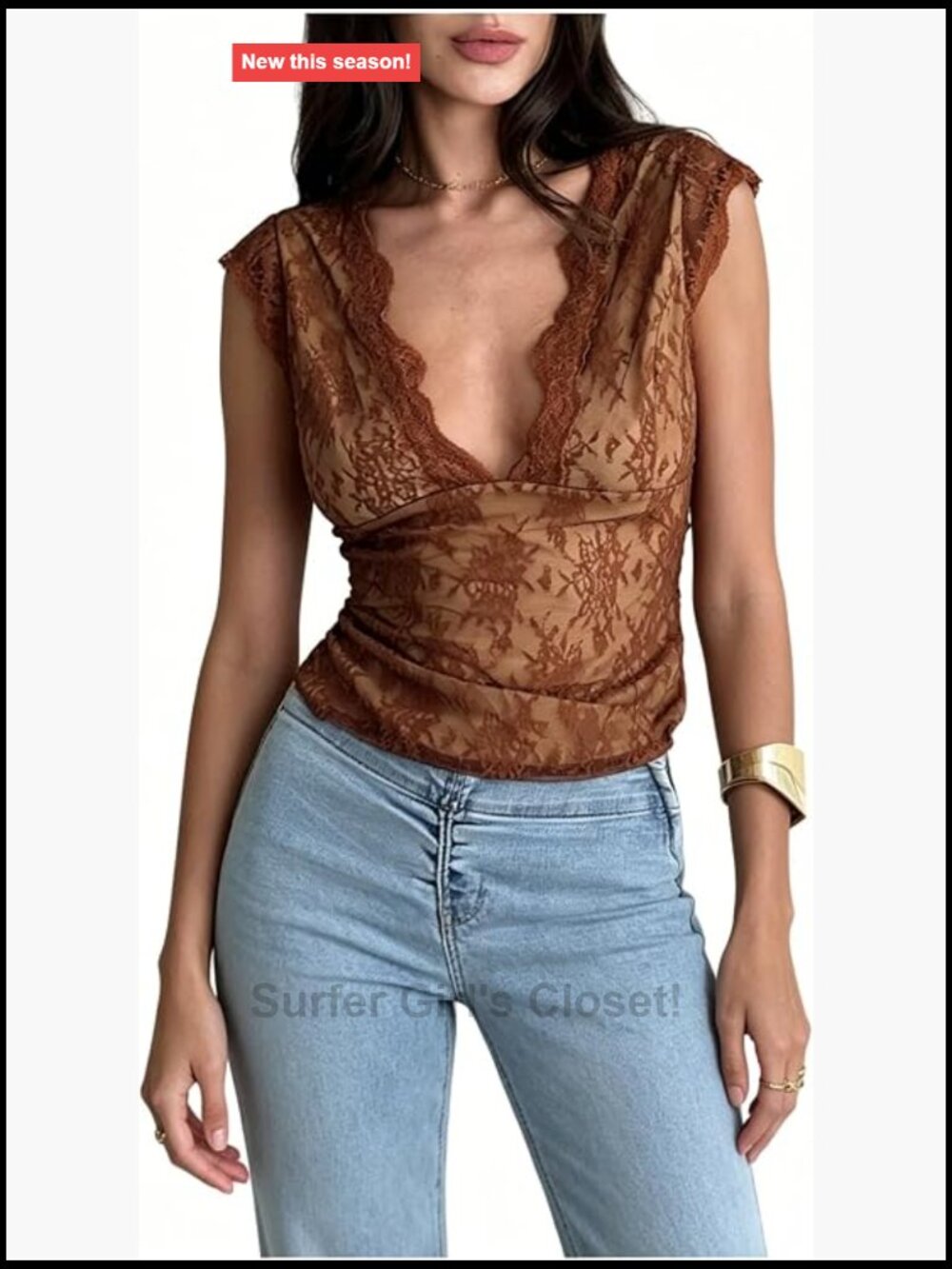 Women's Sheer Floral Lace Backless Tank Top Sleeveless V-Neck